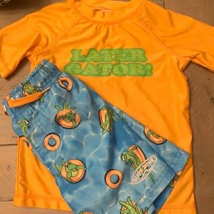 Alligator swim trunks and rash guard